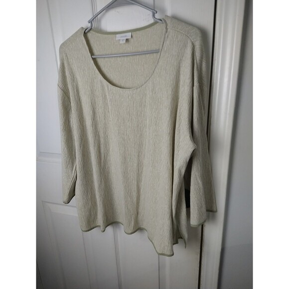 Pure Jill Woman M Light Sage Green Knit Texted Linen Blend Blouse - Picture 2 of 9